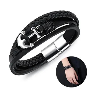 

Men Anchors Multi Layer PU Leather Braided Bracelet