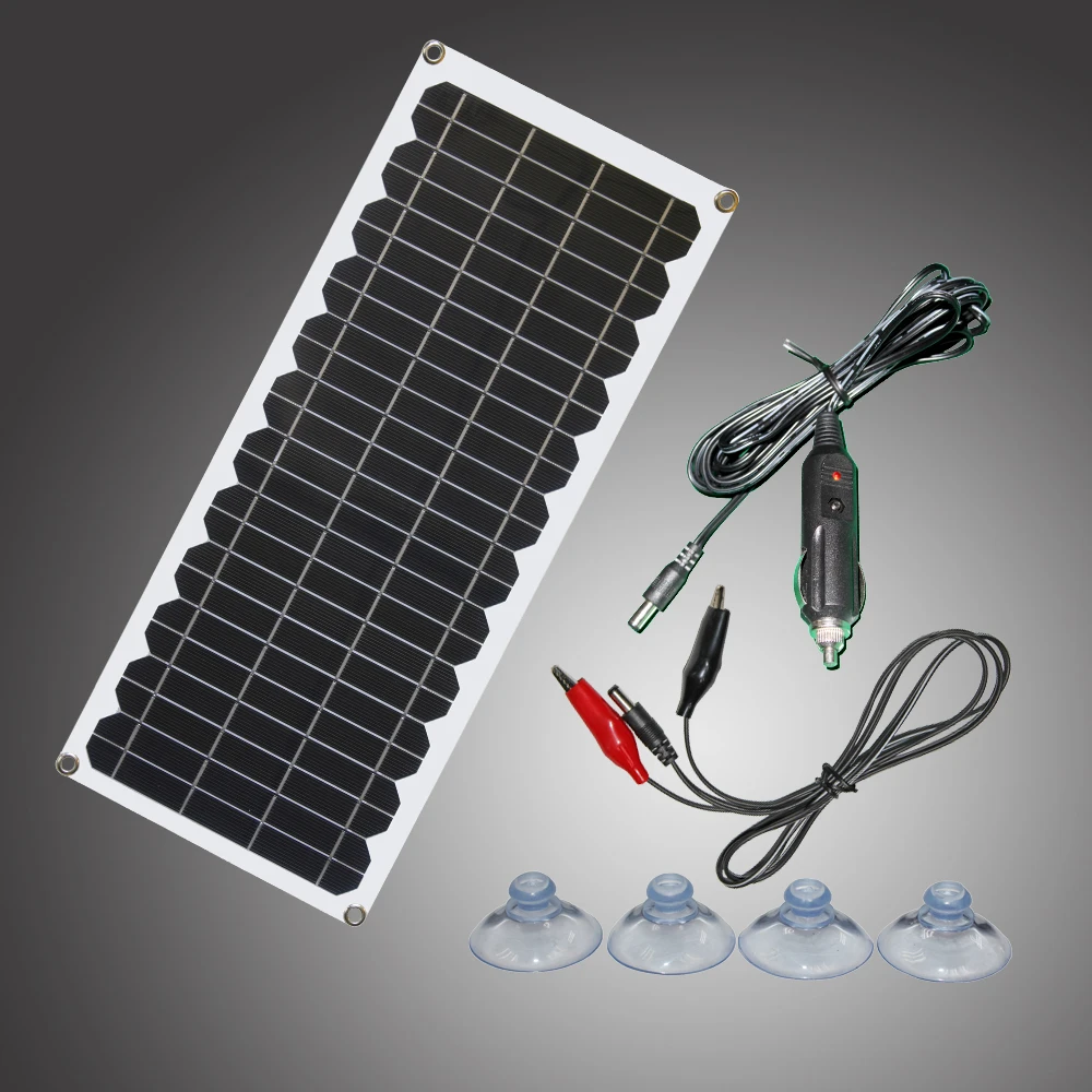 

12V 10w solar panel kit Transparent semi-flexible Monocrystalline solar cell DIY module outdoor connector DC 12v charger