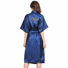 Темно-синие кимоно платье Для женщин длинные Повседневное невесты или подружки невесты, Свадебный Халат короткий рукав пикантные Домашняя одежда атласная интимное нижнее белье