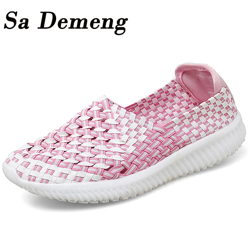 Sa Demeng Brand Summer Casual Shoes Woman Light Weight Walking Handmade Mother Woven Breathable Loafers Female Flats | Обувь