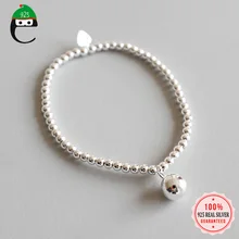 ElfoPlataSi натуральная серебро 925 пробы 3 мм бисер цепочка 8 мм шарик эластичный браслет для женщин жена девушки леди подарок DS2274