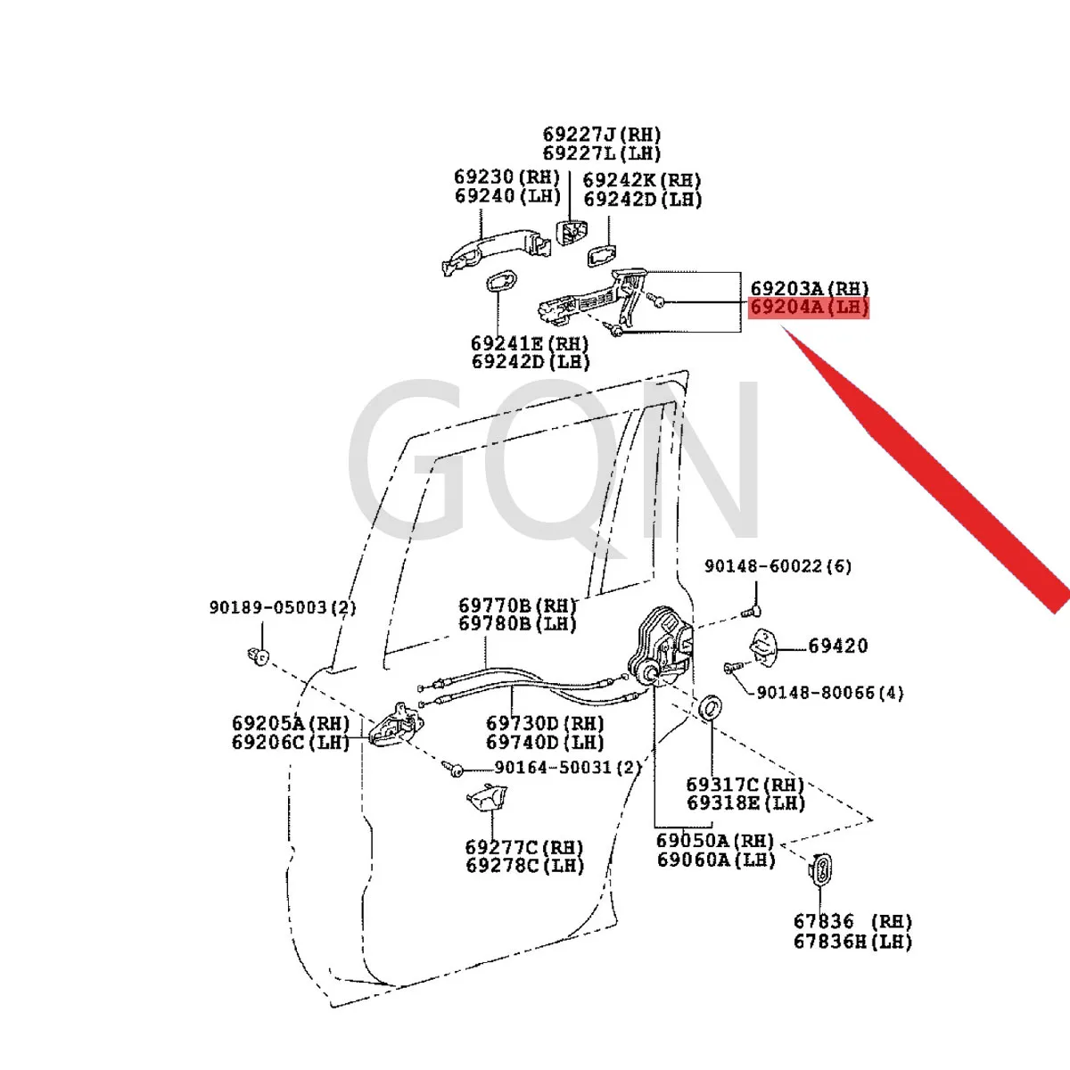 

Left rear door outer handle frame sub-assembly 2002-Toy ota HIL UXS URF LAN DCR UIS ERP RA DO rear door outer handle L