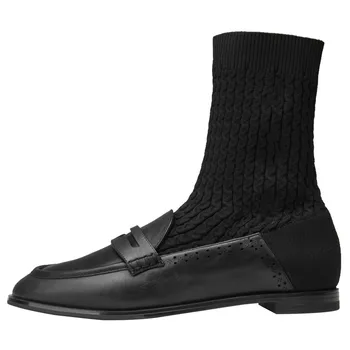 

New Elastic Stocking Boots Women's Flat Boots Spring and Autumn Style Net Red Embroidery Thin Martin Boots Designer Brand Luxury