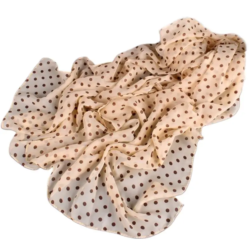 Light Yellow 160x50 см Женская винтажная в горошек печать длинный шарф шифон легкая прозрачная Солнцезащитная шаль Летняя Пляжная повязка на голову хиджаб - Цвет: Light Yellow