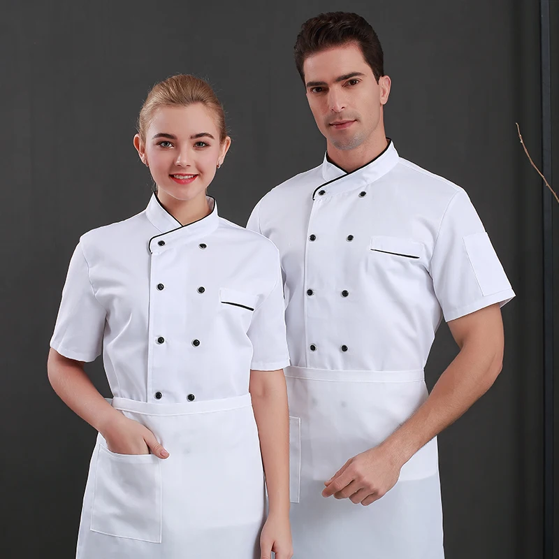Restaurant Kitchen Chef Uniform cotton Shirt Breathable Double Breasted Chef Jacket+cap+apron works clothes for Unisex Wholesale