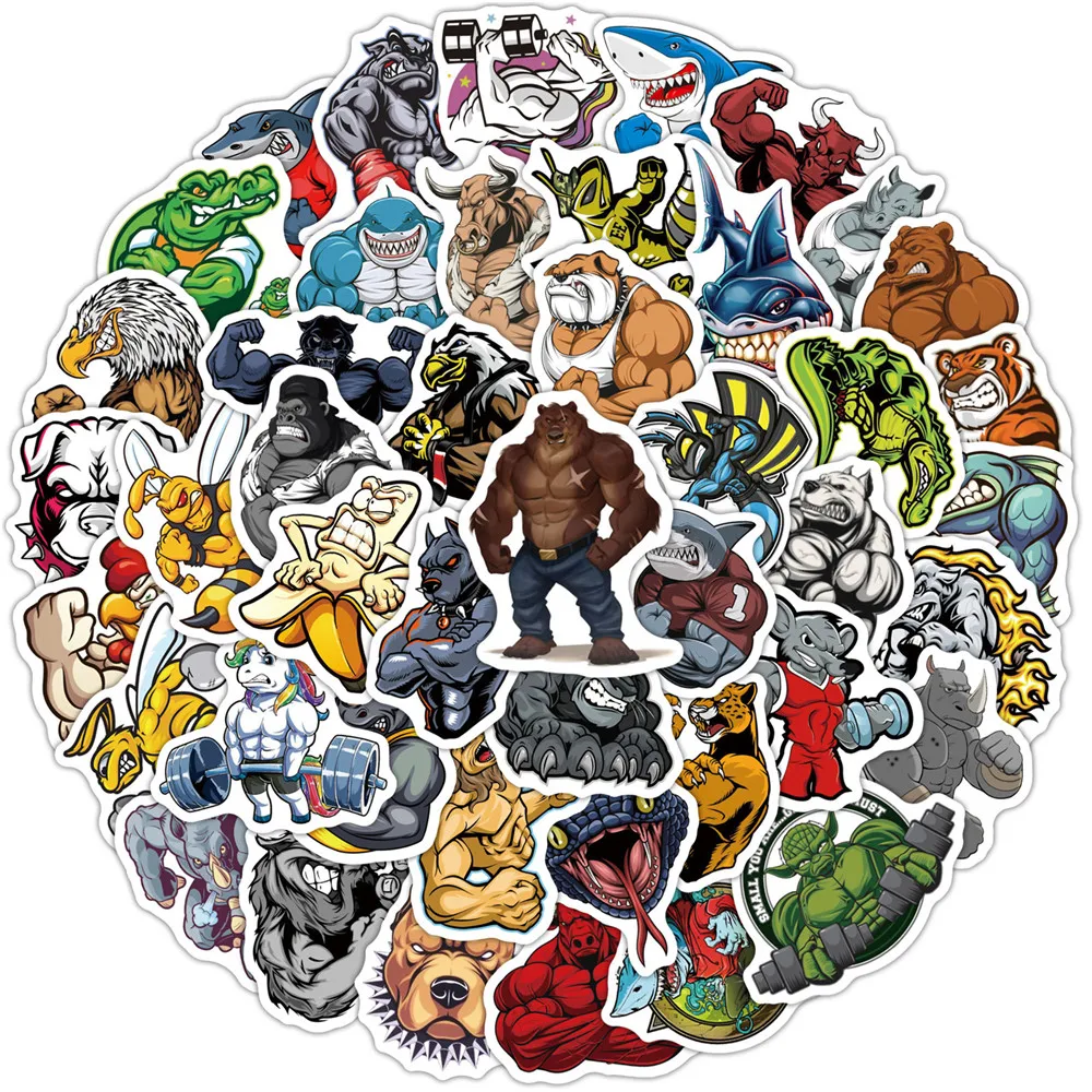 Muscle Animals Stickers 50pcs For Notebooks Stationery Scrapbook Supplies Ferocious Bodybuilding Vintage Stickers Aesthetic decorative stickers,stationery stickers,animal stickers