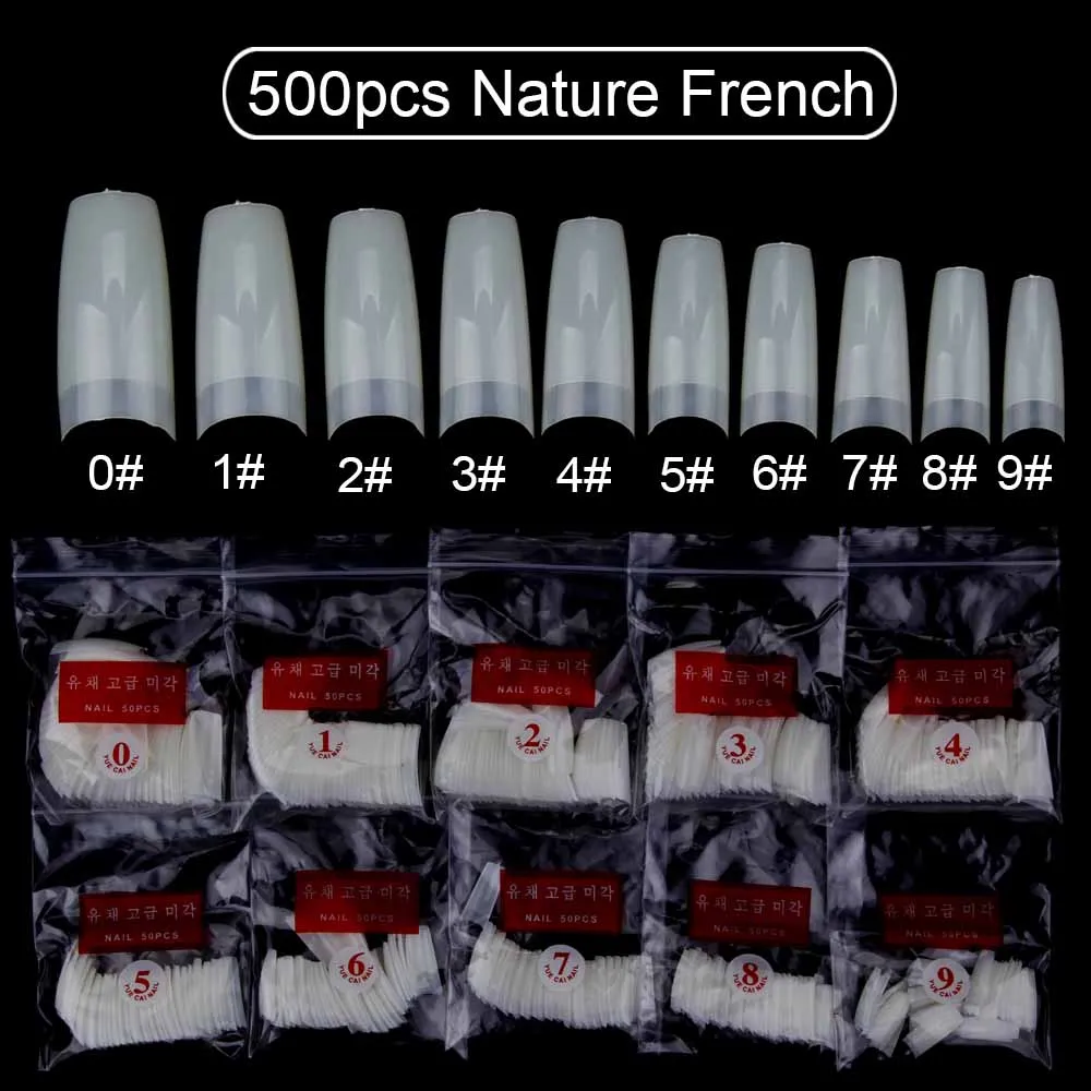 500 шт накладные ногти акриловый дизайн ногтей для маникюра инструменты искусственный ложный гроб длинный балерина наконечник красота чистый/натуральный/белый - Цвет: 500pcs Nature French