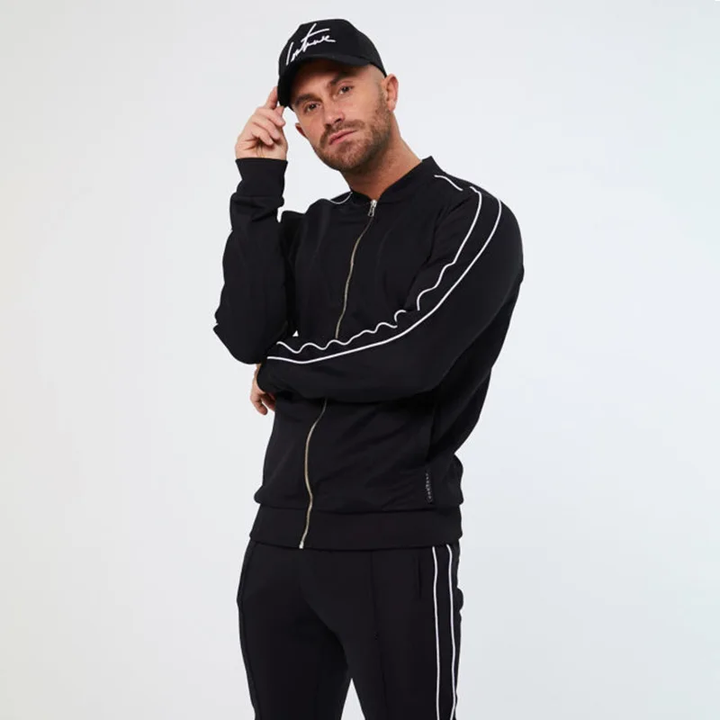 Модный стиль, новинка, Muscle Brothers, Полосатый однотонный костюм, мужской тренировочный костюм для бега, фитнеса, Спортивный Повседневный костюм для бодибилдинга