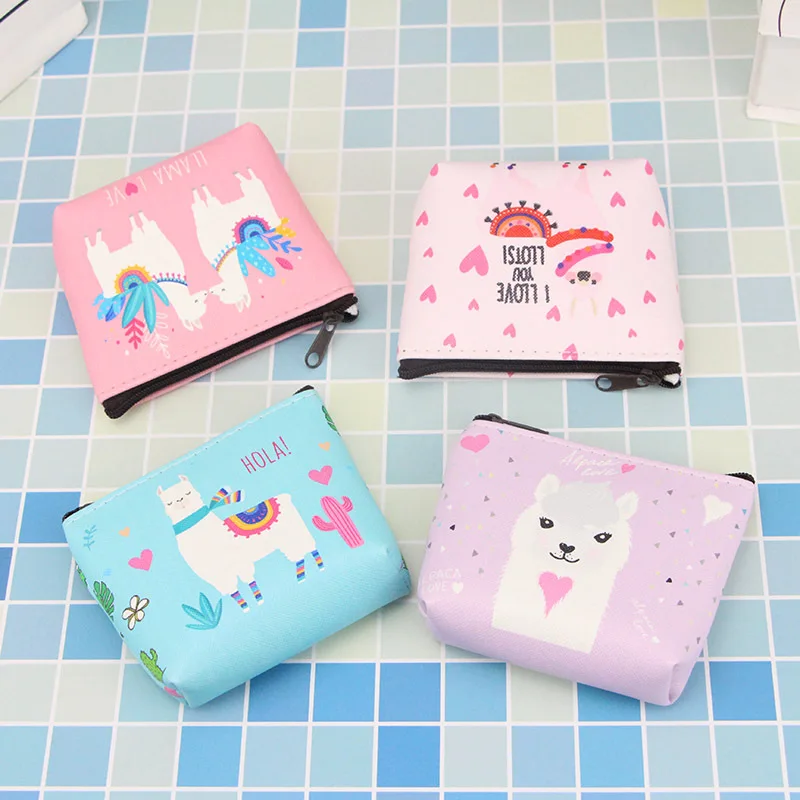 

1 Pcs Alpaca Printed Coin Purse Women Girls Mini Wallet Coin Bag Polyester Zipper Card Storage Bag Coin Purse Dropship
