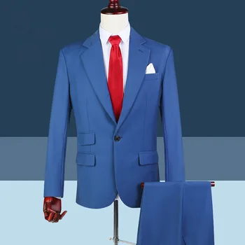 

2020 new suit men's suit customized men's suit three piece blue suit coat with tie