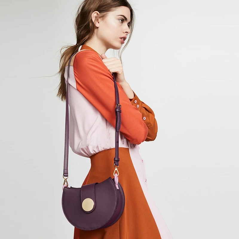

Hot New Vintage Bag Woman Shoulder Bags Small Round Package Ladies Handbags Saddle PU Leather Handbag Bags For Women 2019 OC755