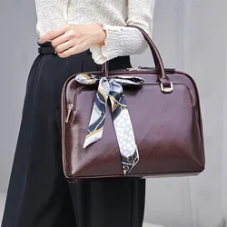 Women's Business Briefcase Genuine Leather Handbag Totes 13-14 Inch Laptop Bag Shoulder Office Bags For Female Messenger Bags