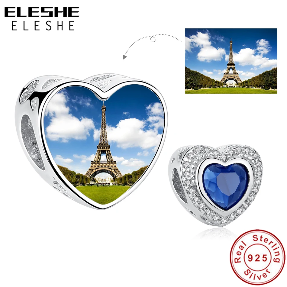 Искусственные серебряные бусины-шармы ELESHE с изображением знаменитой