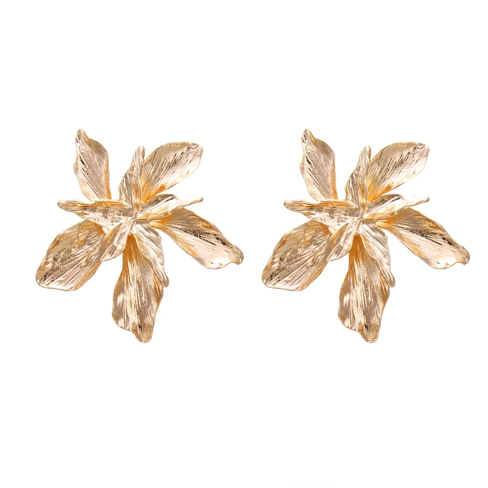 Vintage Metal Flower Big Earrings for Women Gold Silver Rose Gold Geometric Statement Fashion Brincos Jewelry Earrings