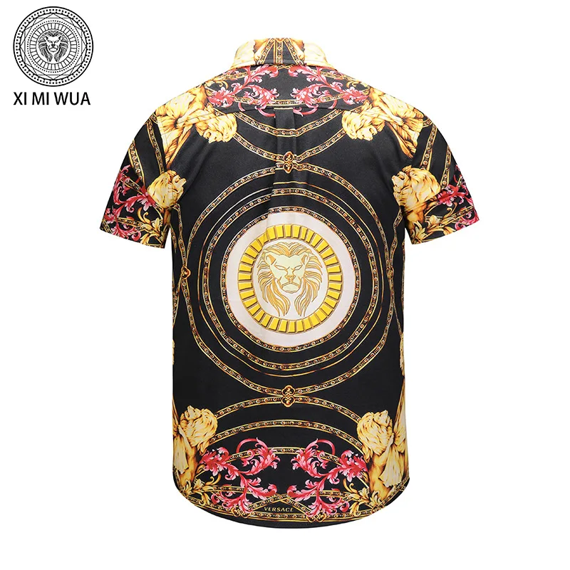 

2018 Summer New Style Europe And America 3D Short-sleeved Shirt Fashion Printed Creative Cool Gold Decorative Pattern Style