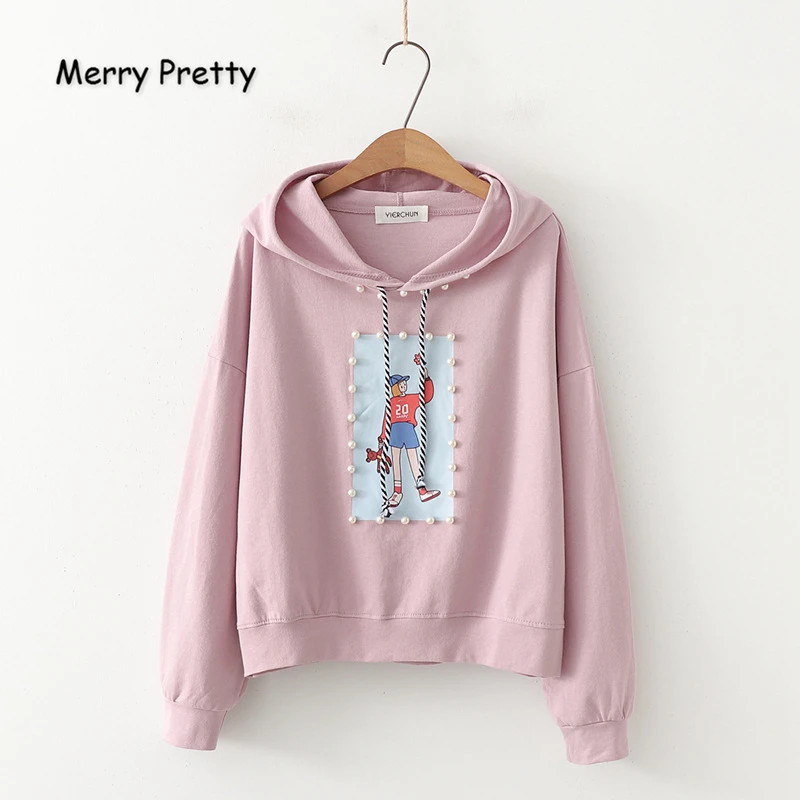 

Merry Pretty Women’s Cartoon Print Beading Hooded Sweatshirts 2019 Winter Long Sleeve Tracksuits Hoodies Femme Casual Pullovers