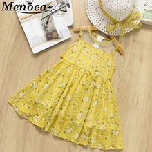 Menoea/одежда для малышей в европейском и американском стиле; Брендовое платье с цветочным узором для девочек; комбинированное платье с солнцезащитным козырьком