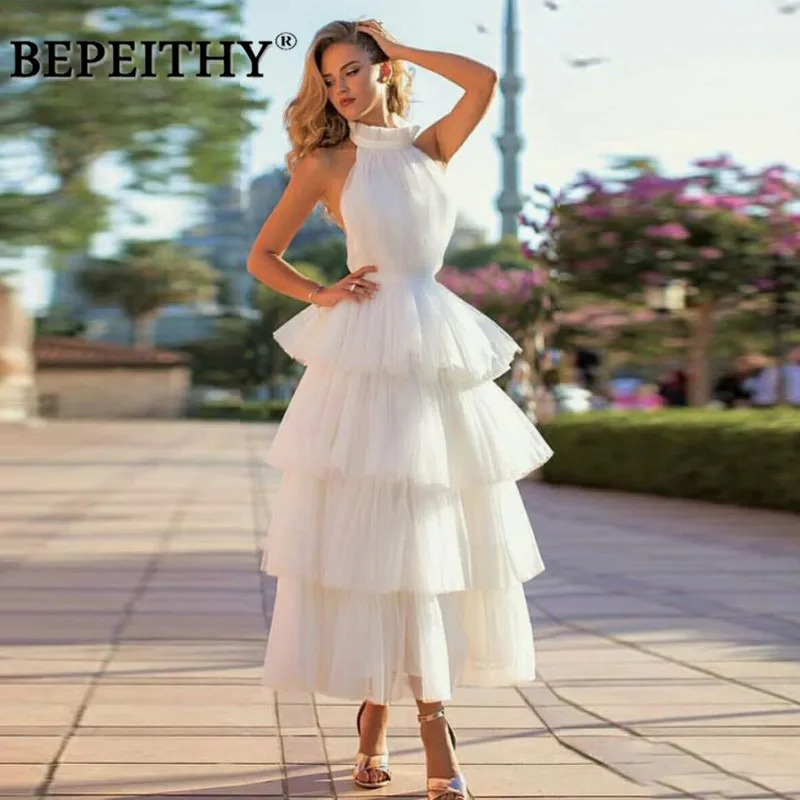 BEPEITHY/2019 бальное платье с бретелькой на шее; длинное вечернее платье; vestido de festa; Новинка; длина по щиколотку; платья для выпускного вечера