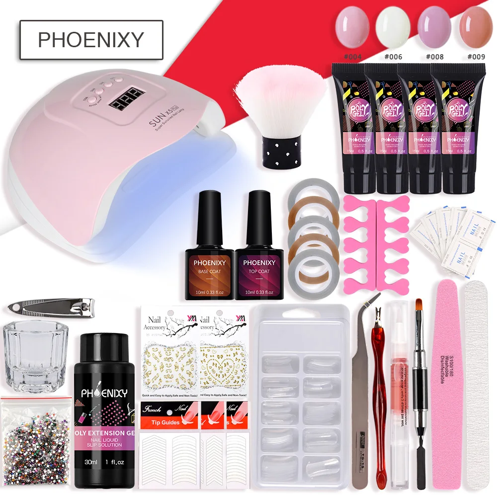 

Complete Manicure Set With 80w LED Dryer 4 pcs Poly Gel Nail Set Soak Off Manicure Tools Set All For Manicure For Nail Art Tools