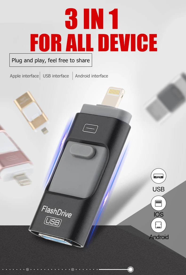 USB флеш-накопитель для iphone 7 plus, ручка-накопитель apple, 128 ГБ, 32 ГБ, 64 ГБ, Android, OTG, флешка для sony, huawei, U диск, 3 в 1, карта памяти
