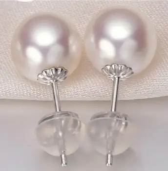 

Jewelry Free Shipping 8.5mm/9mm AAA+++ Akoya Natural White Pearl Earring 14kt White Gold