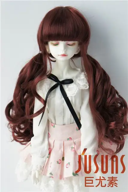 JD337 1/8 1/6 1/4 Pretty Synthetic Mohair BJD Wigs Suit For Size 5-6 Inch 6-7 Inch 7-8 Inch Doll Free Shipping Doll Hair Only Wine Red SM35