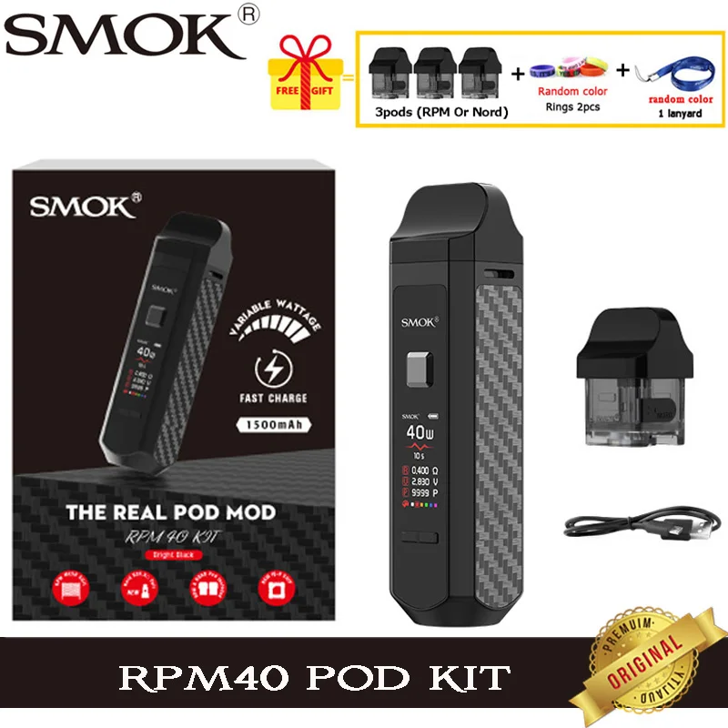 

SMOK RPM40 Pod Kit 40W Vape 1500mAh Battery 4.3ml Cartridge RPM Mesh Coil 4.5ML Nord Pod E Cigarette Vaporizer VS Nord Novo 2