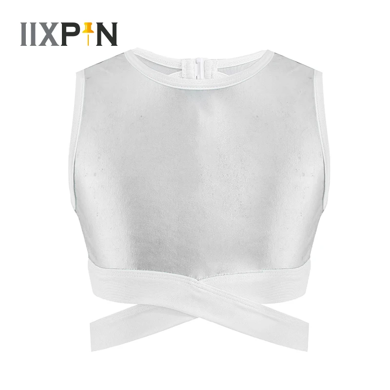 

Kids Girls Dance Crop Top Sleeveless Hollow Back Tank Top Sports Gymnastics Jazz Ballet Tops Stage Performance Dance Costume