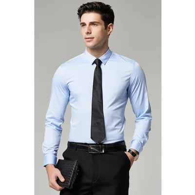 

2019 Pure Color 100%Cotton Men'S Business Shirt Slim Fashion High Quality Men Wedding Shirt Blue White Pink Shirt Male