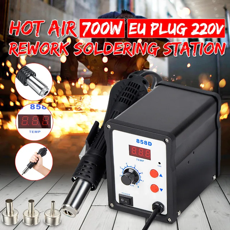 

750W Digital Display Electric Soldering Station+DIY Hot Air Guns Phone Computer Rework Welding Iron Desoldering Station 858D