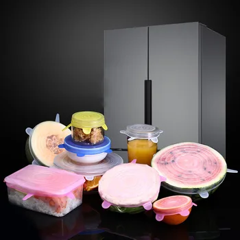 

6 Pcs/set Reusable Universal Silicon Cover Fresh Keeping Silicone Stretch Lids Caps For Food Pot Dish Kitchen Accessories New