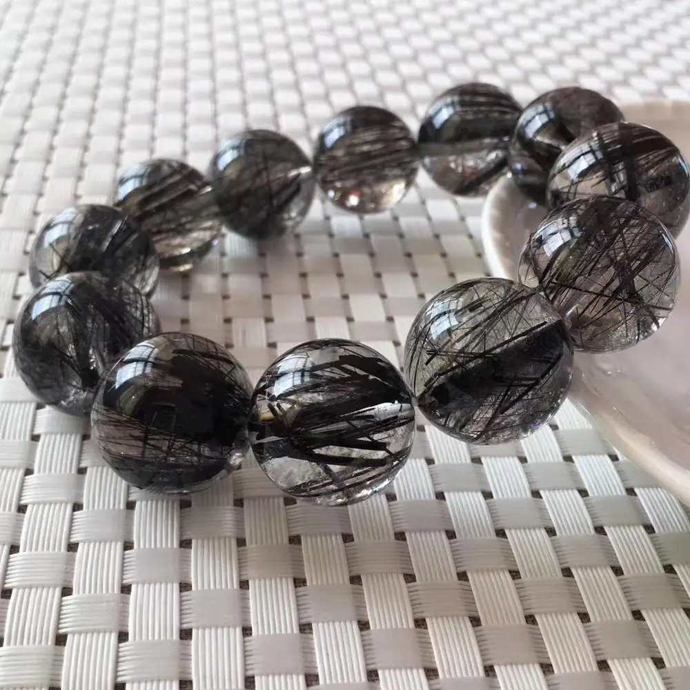 21 мм топ Натуральный Бразильский Черный Rutilated кварцевый браслет для женщин леди