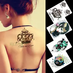 Водонепроницаемый временная татуировка Стикеры корона с цветочным принтом и бантом Бабочка Большие размеры искусство татуировки