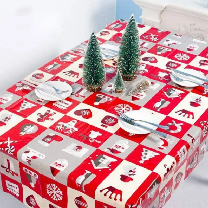 

New Year 2021 Christmas Printed Tablecloth PVC Disposable Printed Rectangle Table Cloth Kitchen Dinner Party Desktop Decorations