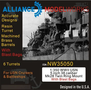 

1/350 WWII USN 5 inch 38 Caliber Mk28 Twin Mount w/Blast Bags (6 Turrets/Set) NW35050 Model Kits Accessory