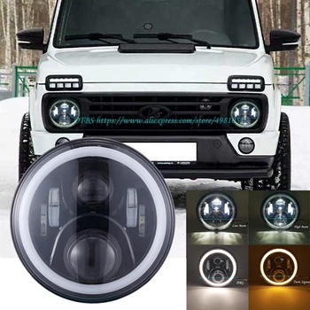 

For UAZ 4x4 Jungle Hunter All terrain off-road MPV 7" LED Headlight halo DRL&Amber Turn Signal headlamp For Lada 4x4 urban Niva