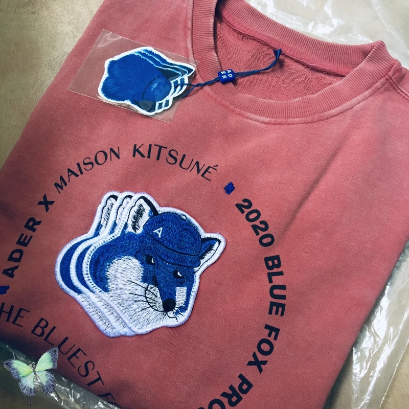 

Ader Error Sweatshirts Real Photo High Quality Men Women Adererror Maison Kitsune Pullover Sweatshirt Brown Red