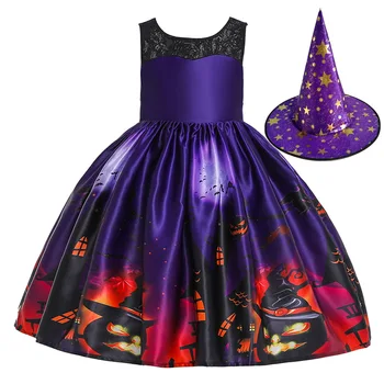 

Good Quality A-Line Print Tank Top Purple Halloween Dress for 3-8 Years Girls Pageant Dress Gowns for Little Kids
