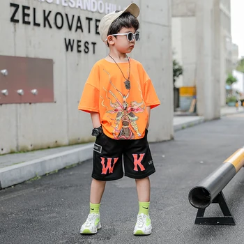 

Anime Design Boys Shorts Set Cartoon Wukong Printed Short Sleeve T-shirt Cotton Shirts Summer Hip hop Boys Clothes Cartoon Tops
