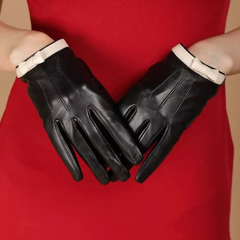 Women Driving Glove Luxury Brand Winter Women Mittens Female Bowknot Warm Leather Gloves 16 H16414d3d167d4d4d8333fa0e087c2c20a
