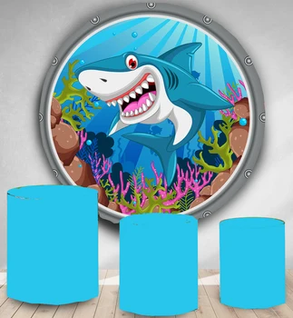 

Round Circle backdrop background under the sea shark theme birthday party event baby shower candy dessert table cover studio