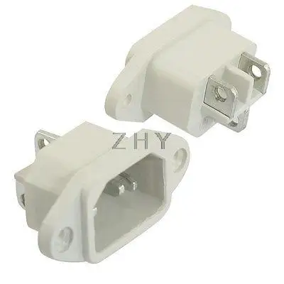 

2 Pcs AC 250V 10A 3 Terminals C14 Plug Outlet Power Socket Adapter Offwhite