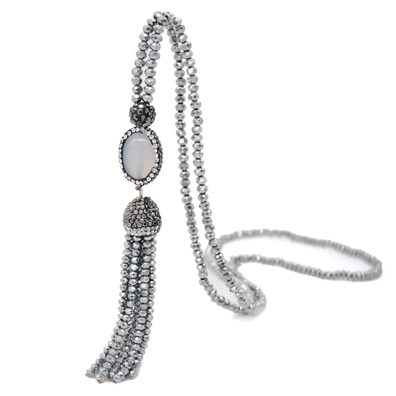 Yumfeel, новинка, кристалл, проложили натуральный камень, ожерелья с подвесками и кисточками для женщин, 9 цветов на выбор, длинное ожерелье, ювелирное изделие, модный подарок - Окраска металла: Color7