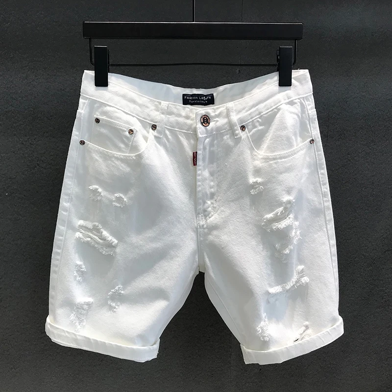 Summer Denim Shorts Ripped Holes Black Half Jean Boys 38 40 42