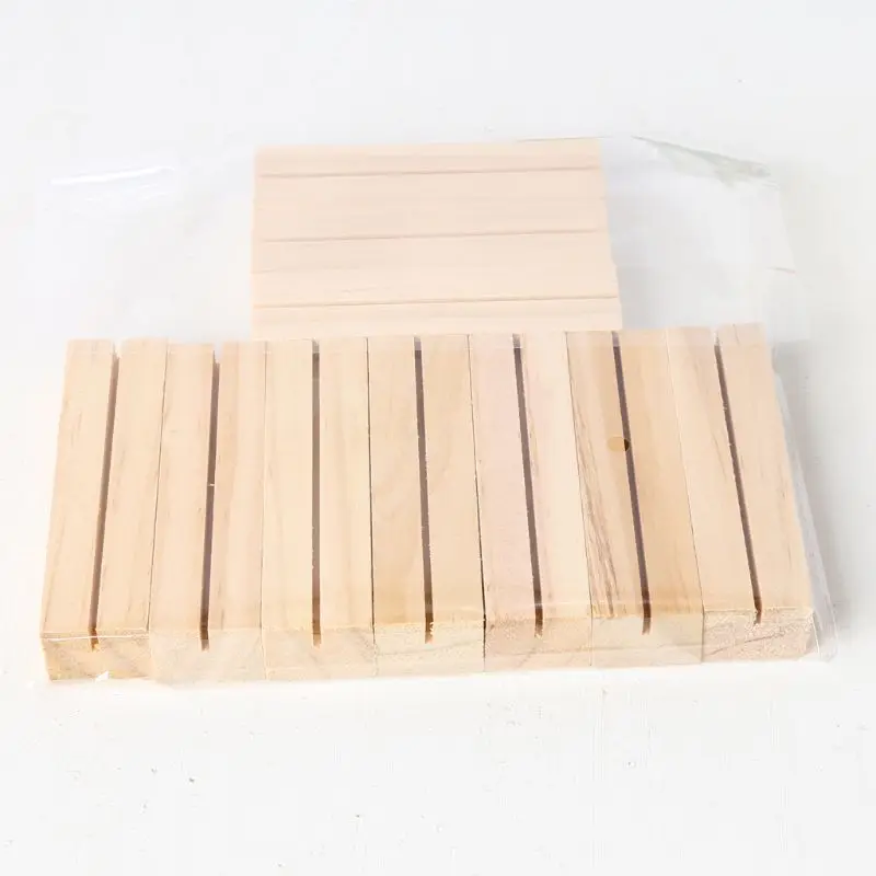 10pcs/pack Natural Wooden Stand Numbers Photo Display Wood Stand Business Card Holder Message Name Memo Clips Desk Organizer