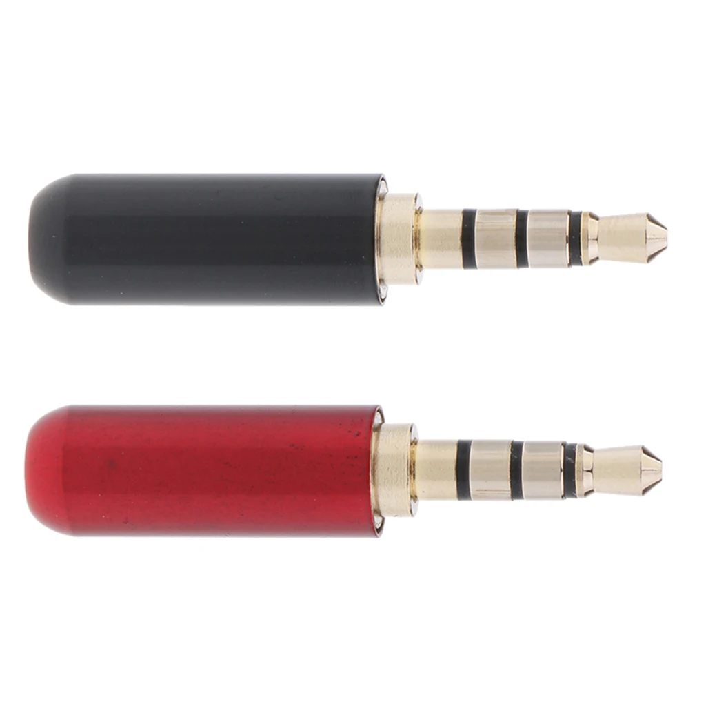 3.5mm/1/8' 4 Pole Male Plug Headphone Jack A/V Solder Connector Red & Black Use for microphone plug, earphone plug