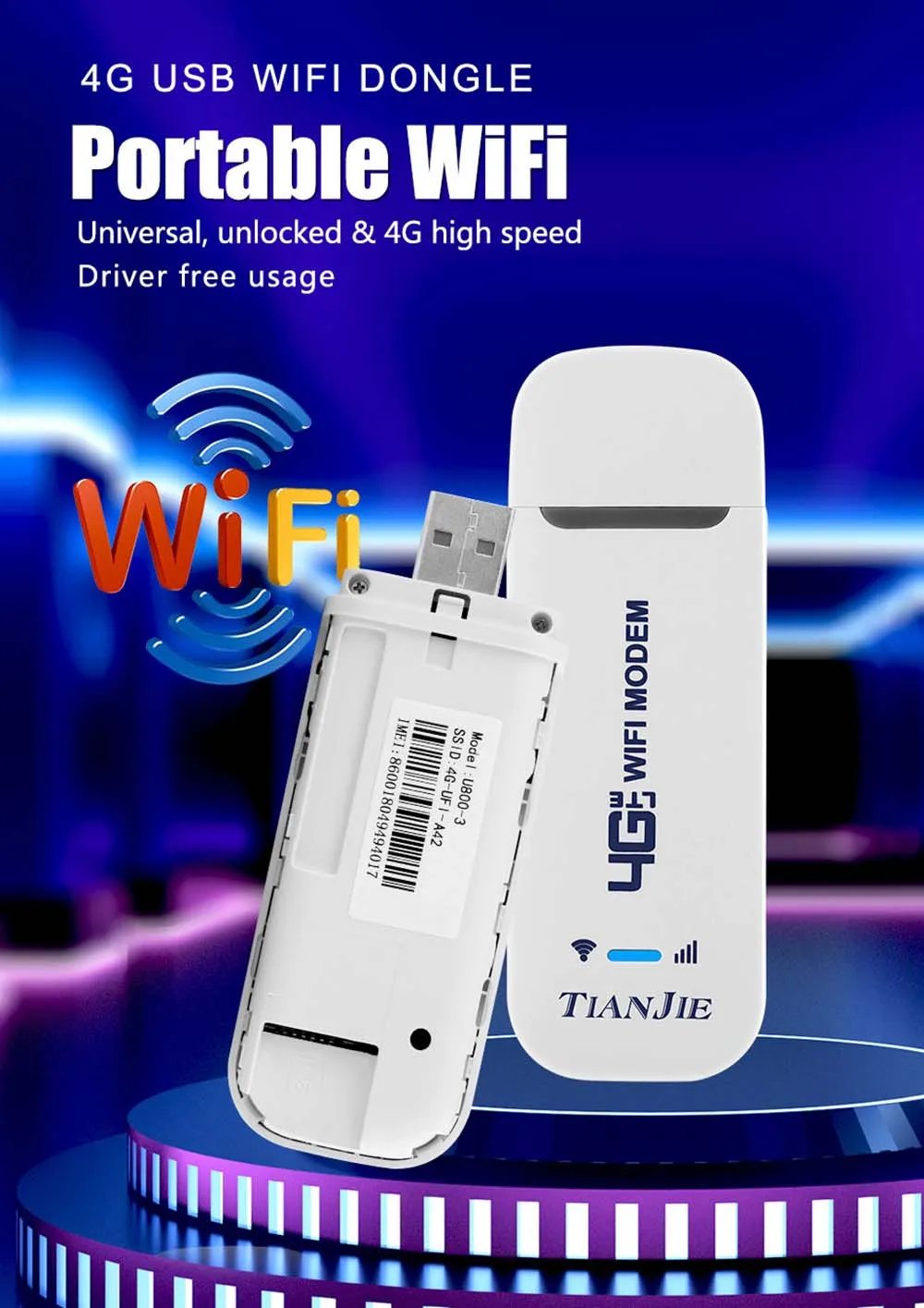 TIANJIE New Arrival 4G USB WIFI MODEM CAT4 150Mbps Qualcomm Chipset Dongle Car Router With Sim Card Slot