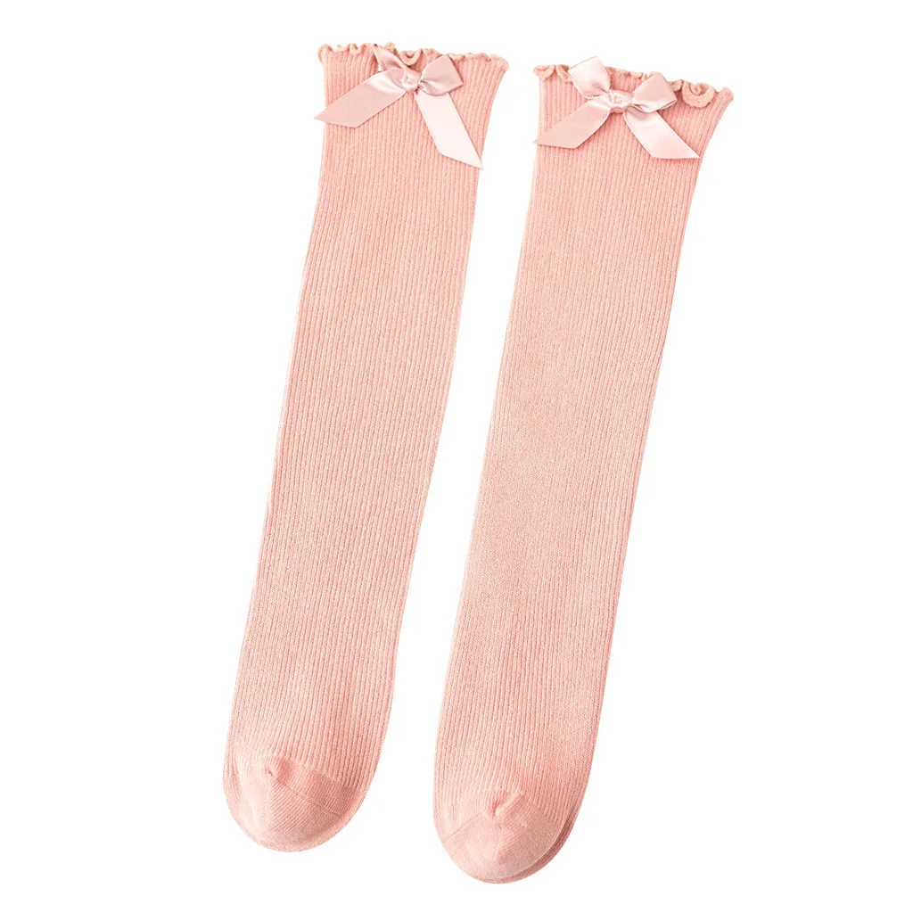 Милые носки для маленьких девочек Гольфы с бантом для маленьких принцесс длинные детские носки без пятки; BeBe; носки для малышей;# S - Цвет: Розовый