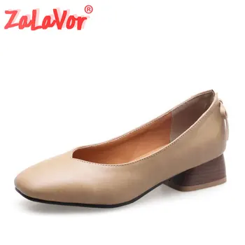 

ZALAVOR Size 32-46 Vintage Office Lady High Heel Shoes Women Bowknot Square Toe Solid Color Thick Heel Pumps Party Club Shoes