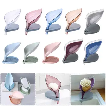 

Transparent Leaf Shower Soap Drain soap holder Dish Storage Box Anti-slip Sink Sponge Tray Rack Suction Bathroom Supplies